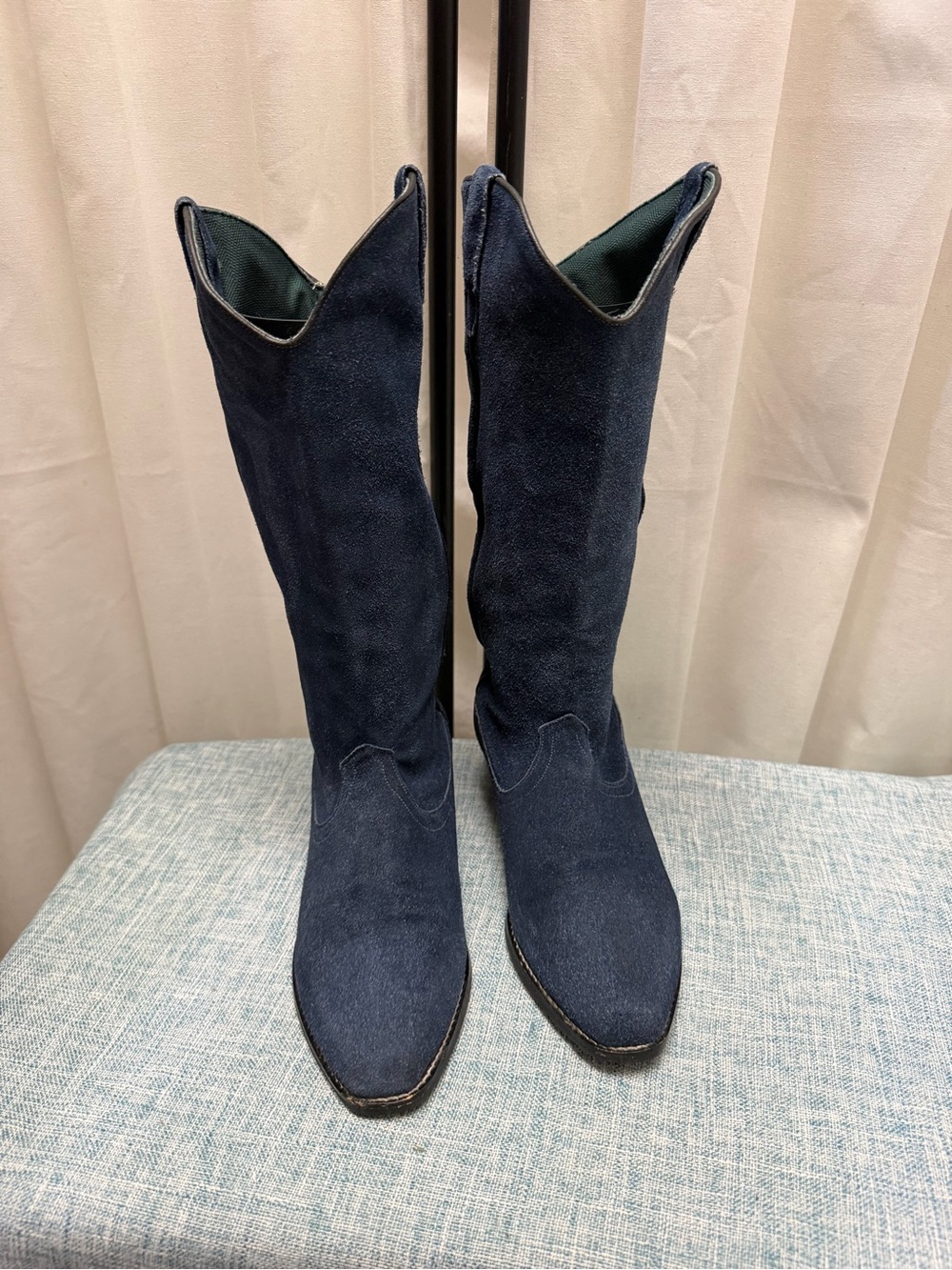 Vintage Navy Blue Suede Western Cowboy Boots Size 7N
